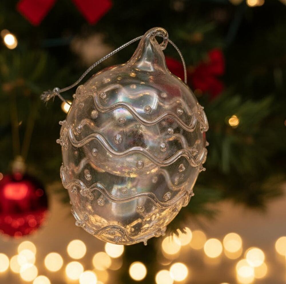 Vintage Hand-blown Iridescent Egg Christmas Ornaments
